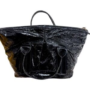 Joanna Maxham Black Patent Crinkle Leather Handbag Large Vintage